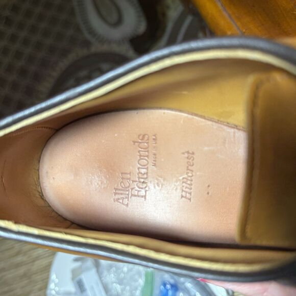 Allen Edmonds Mens Size 12 Hillcrest Leather Blucher Bicycle‑Toe Oxfords Brown - Picture 10 of 14